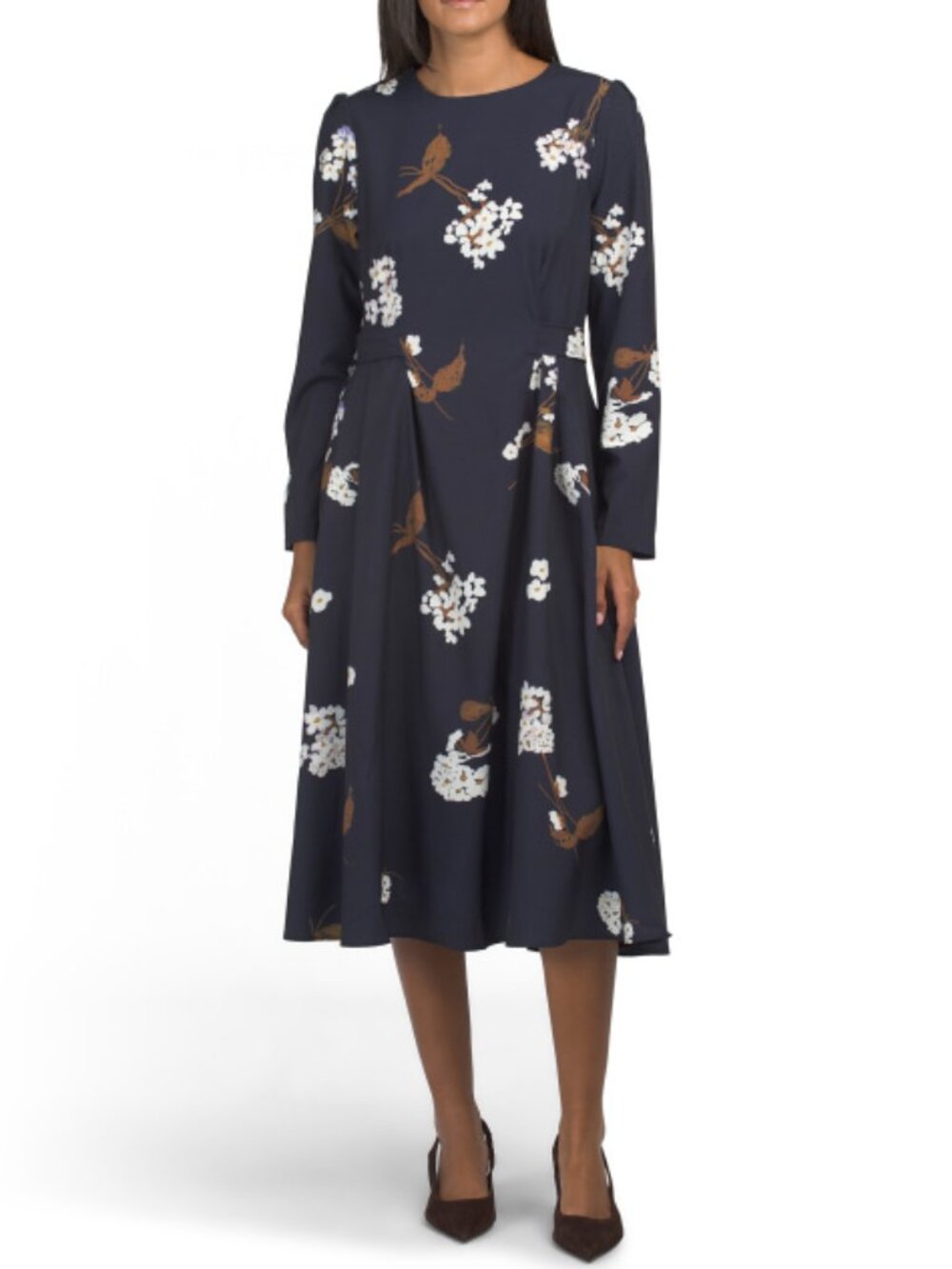 NANCY YANG Long Sleeve Floral Midi Dress